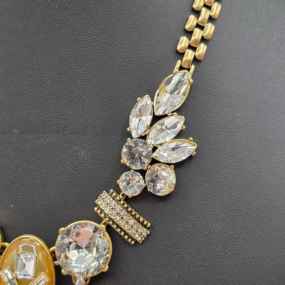 J. Crew Statement Crystal Bib Necklace Gold Tone Multi-Gem Sparkle Chunky Used - Picture 7 of 10